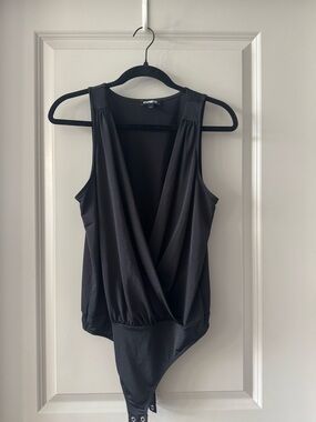 Express Black Surplice Draped Bodysuit